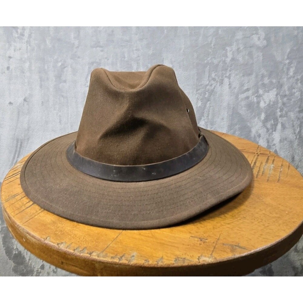 The Australian Outback Collection Waxed Cotton Hat Unisex Size Medium Dark Brown